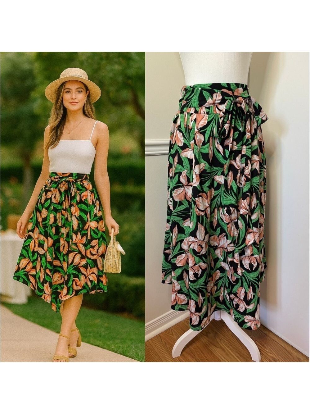 Oak + Fort Floral/Greenery A Line Skirt 0